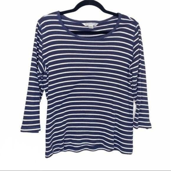 Pendleton Navy Blue and White Striped 3/4 Sleeve Medium - Picture 1 of 6